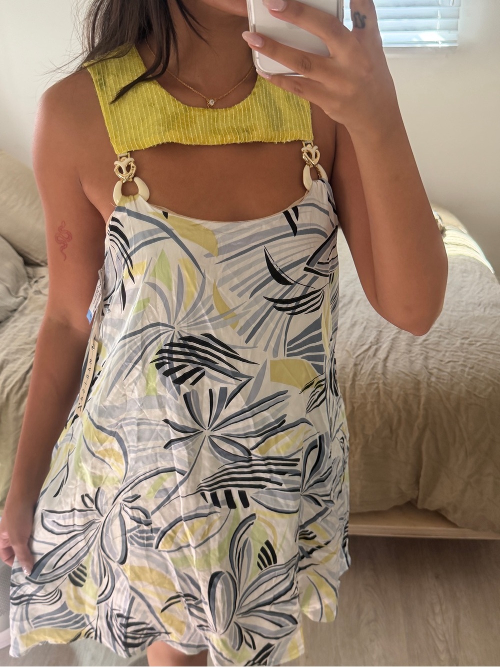Vintage Y2K Marisak 100% Silk Mini Dress Sequin Cutout Tropical Size S